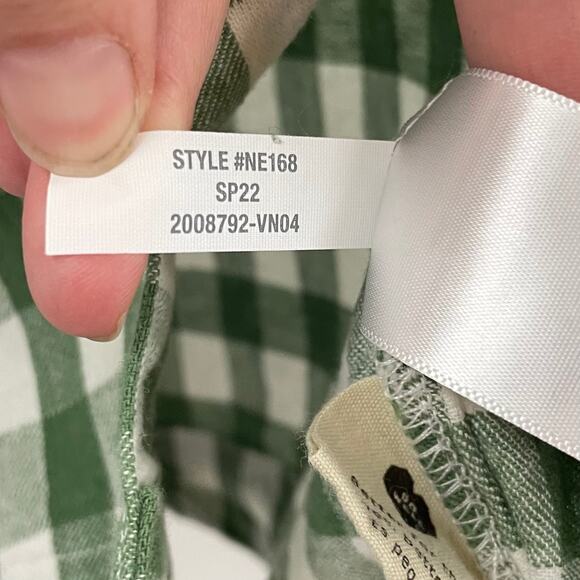 Madewell XS Linen Cotton Square Neck Button Front Top Gingham Check NE168 Green - Picture 7 of 8